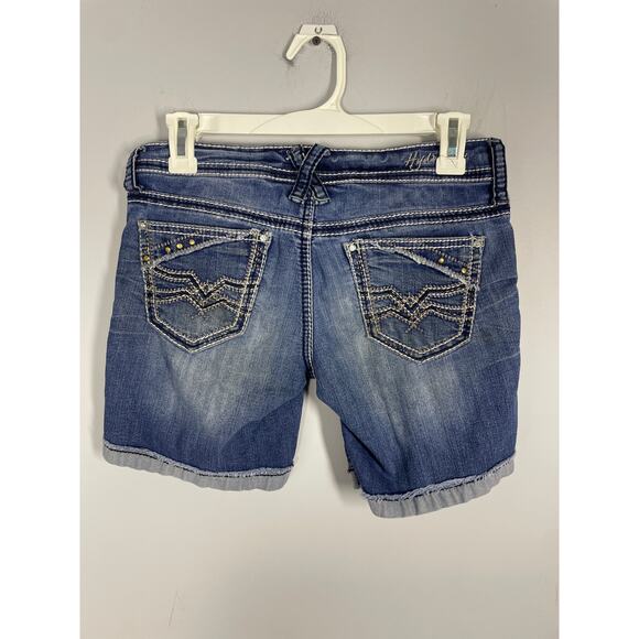 Hydraulic, Size 1/2, Y2K Denim Shorts, Low Rise, Contrast Stitching, Embroidered - Picture 5 of 8